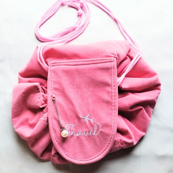 Draw string Rose Pink Charm Cosmetics Makeup Travel Bag - Picture 9 of 9